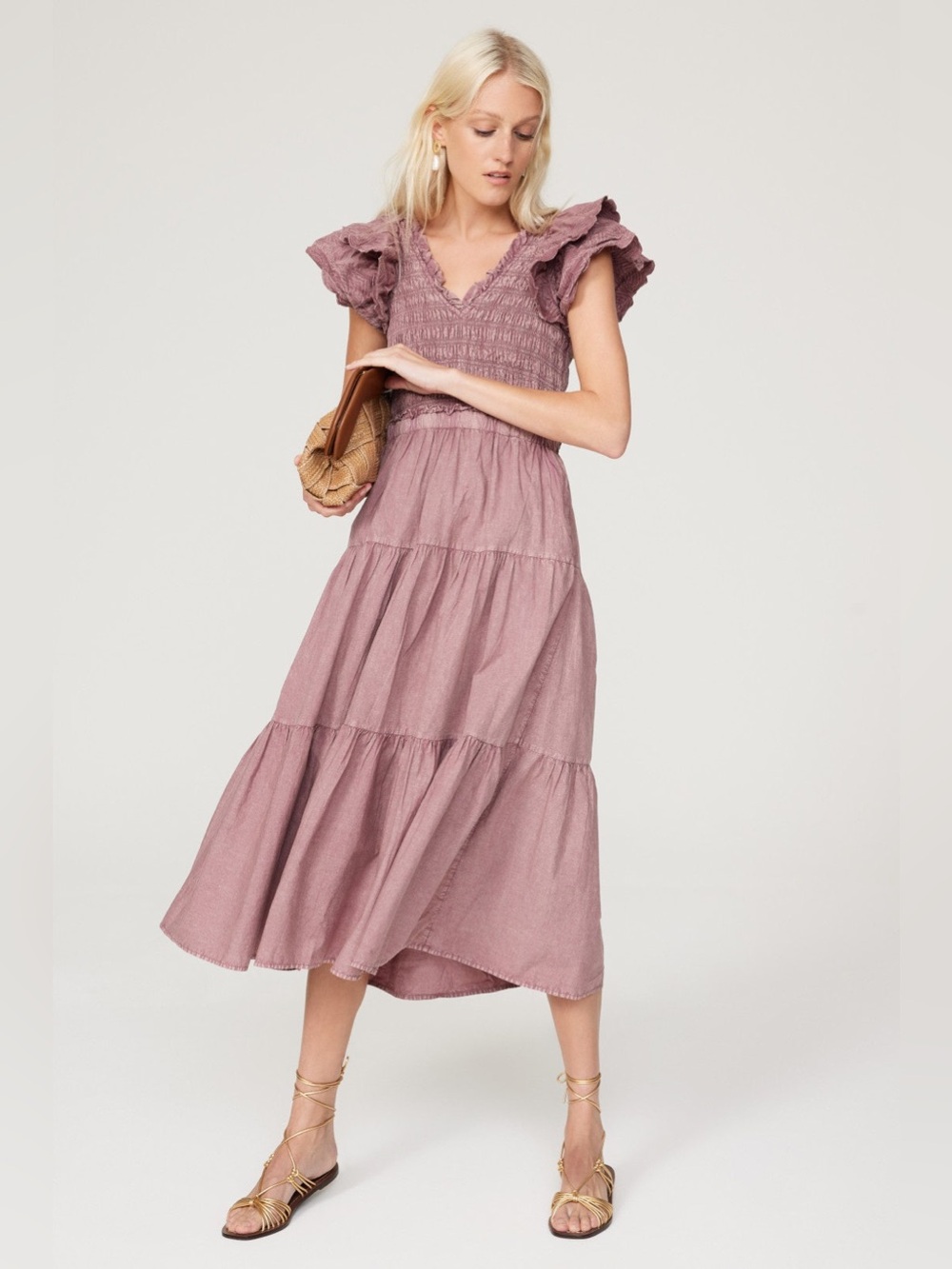 Sea New York Heidi Heart Cap Flutter Sleeve Tie Back A-Line Midi Dress